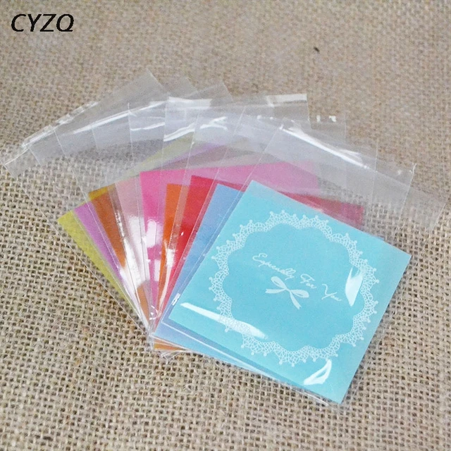 100pcs 7cm OPP Cute Bow Design Cookie Baking Wedding Gift Packaging Bags Christmas Party Cookie Candy Self Adhesive Plastic Bag