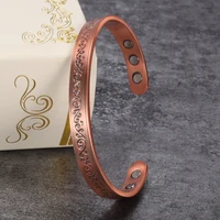Vinterly Magnetic Bracelets Pure Copper Unisex Health Energy Bangles Vintage Flower Adjustable Open Cuff Jewelry Women Resizable 1