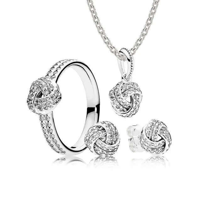 

Kristie 100% 925 Sterling Silver SALE - Sparkling Love Knot Gift Set Charms rings Set
