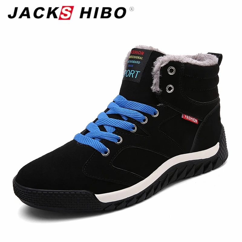 

JACKSHIBO Men Snow Boots Warm Fur Ankle Boots for Mens Winter Waterproof Shoes Thick Soled Male Footwear Boots Chaussure Homme