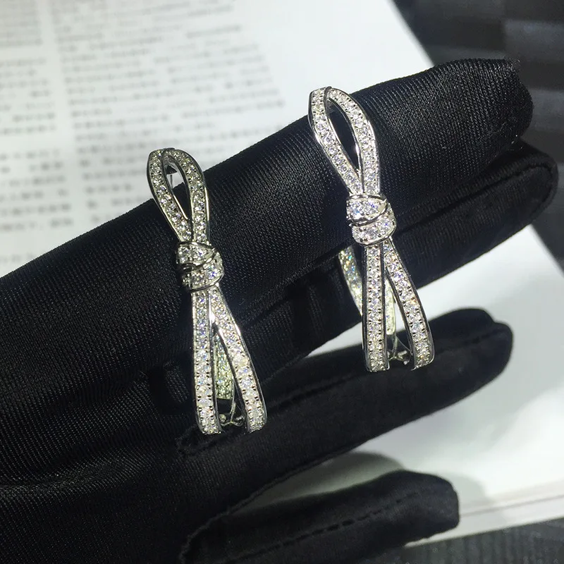 

3A cubic zirconia bowknot earrings for women luxury brand 925 sterling silver Jewelry rose gold color party love X earrings