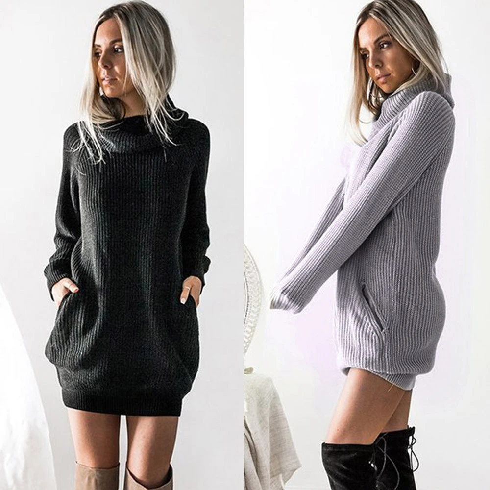 roll neck long jumper dress