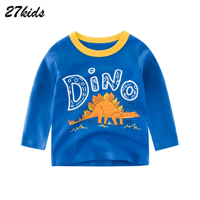 27, Детская футболка с динозавром из мультфильма для мальчиков 2-9 лет новые осенние детские футболки с длинными рукавами модная одежда для маленьких мальчиков - Цвет: 3770 same picture