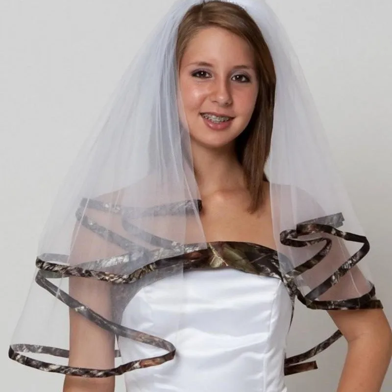 High Qua;ity White/Ivory Color Camo Wedding Veils New Style Camo Satin
