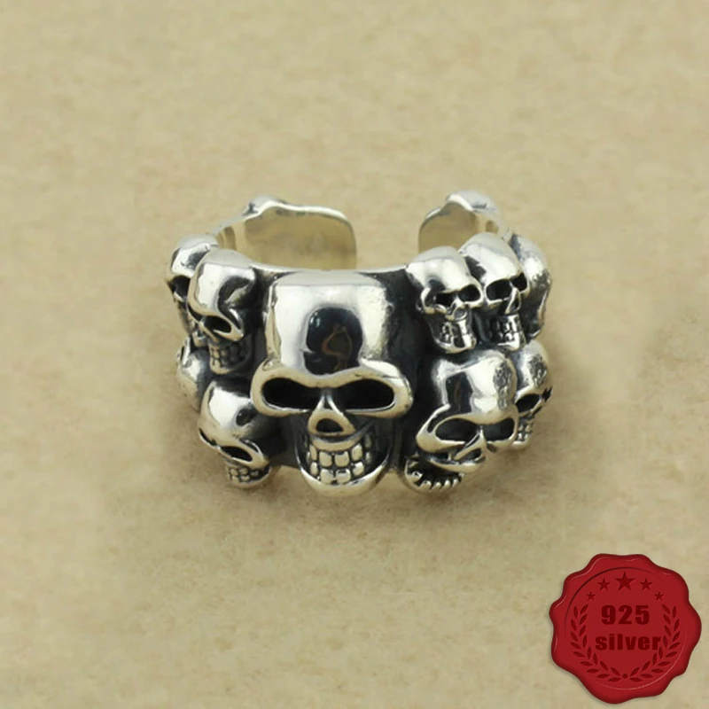 

925 sterling silver rings personality retro fashion skull head domineering ring rock hip hop accessories jewelry 2018 hot sale