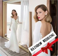 New Collection 2014 Sexy Sheath Sweetheart Long Sleeves White Chiffon Lace backless wedding Dresses JV716B1
