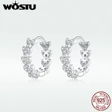 WOSTU, подлинные 925 пробы Серебряная круглой формы, блестящие серьги в виде листьев для женщин, горячая мода, CZ серьги, ювелирное изделие, подарок DAE150