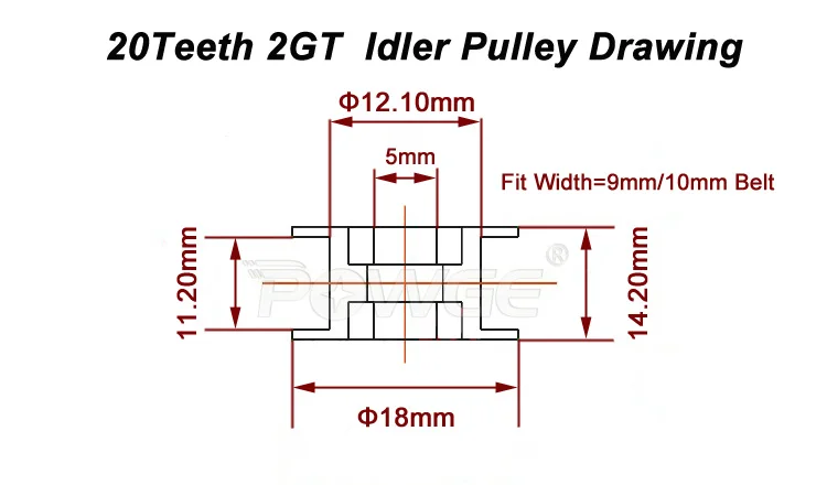 POWGE 20 зубьев 2GT отверстие натяжного шкива 5 мм Perlin пассивный шкив 20 Geer GT2 холостой шкив для ширины 9 мм/10 мм GT2 Ремень