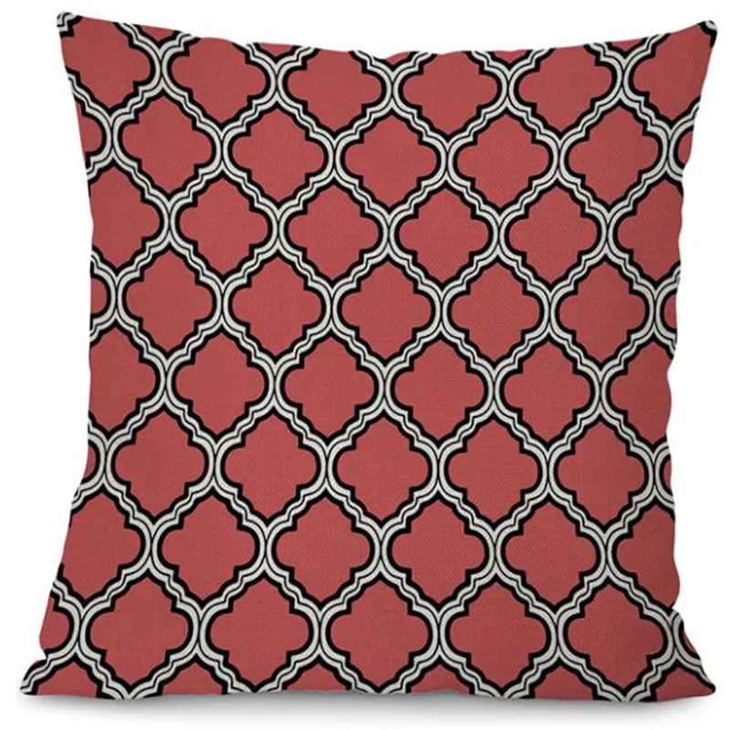 Linen Cotton Pink Geometry Patterns Home Decorative Sofa Throw Cushion Peacock Feather Pillow No Filling
