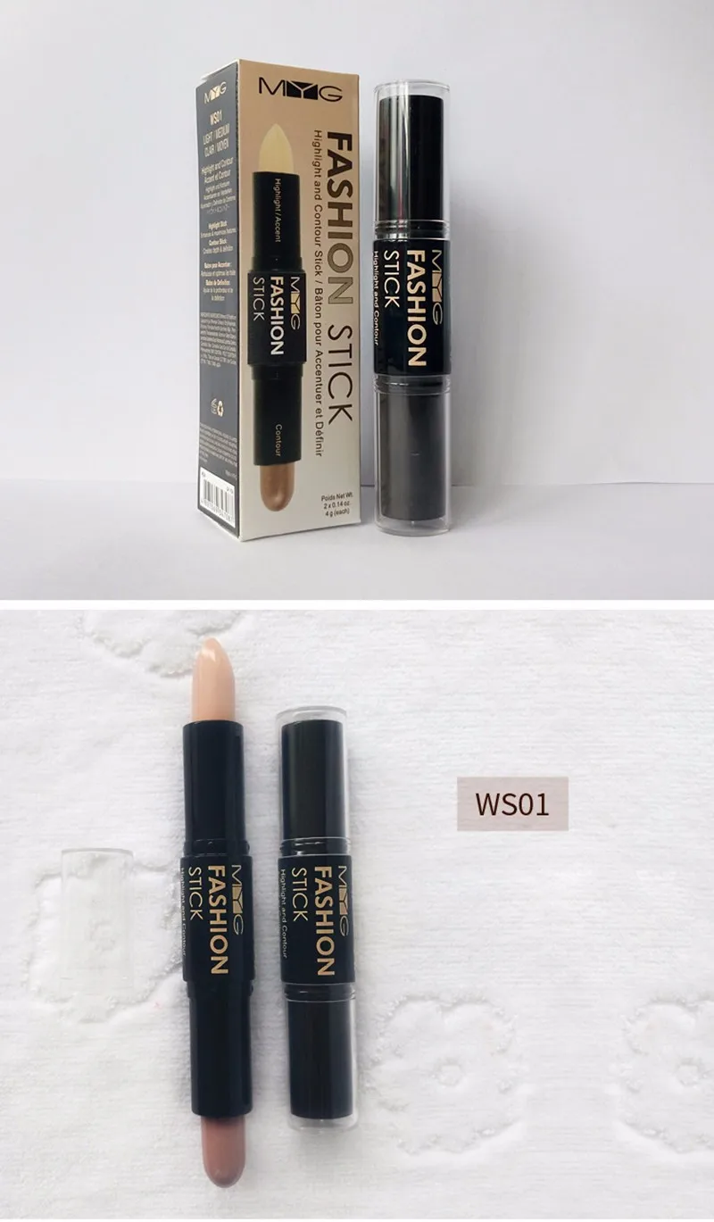 12 шт./лот MYG бренд contour stick двойной контур+ Выделите осветляет крышка Корректоры для лица Тени для век Косметическая пудра шелкопряда Макияж Уход за лицом