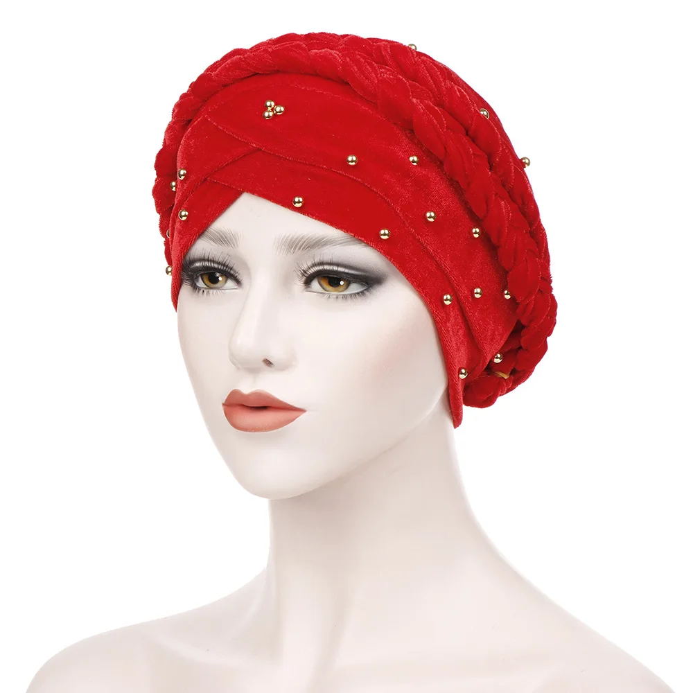 Helisopus Новинка, чалма из бисера, модная однотонная бархатная шапка, шапочки, мусульманские женские головные уборы, аксессуары для волос