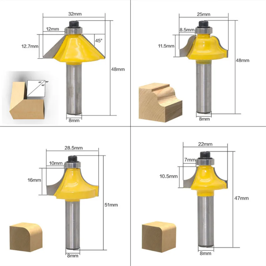 12 шт. фрезы Набор бит 8 мм деревообрабатывающий резак твердосплавный хвостовик фрезы Деревообработка Обрезка гравировка резьба режущие инструменты