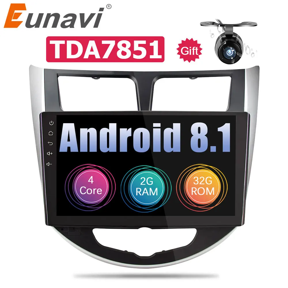 

Eunavi 2 din Android 8.1 TDA7851 Car Radio GPS Navigation 9 inch Stereo Video For Solaris Verna Accent Pc Headunit with WIFI RDS