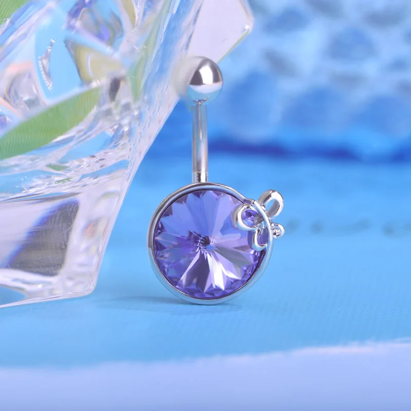 Blucome 316l Хирургическая пупка Сталь Горный Хрусталь Gem С Бантом Пупка Кольца
