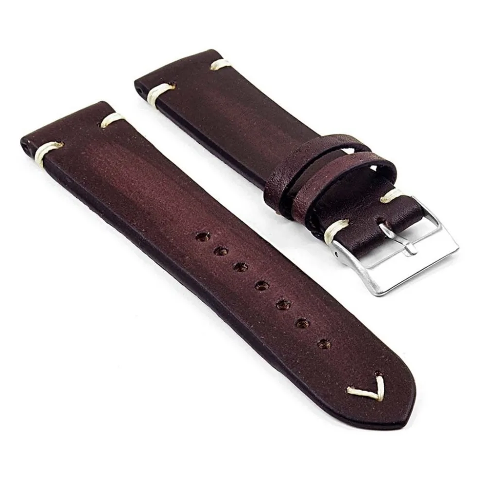 Onthelevel Handmade Strap Vintage Leather Mens Watch Band w/ Minimal Hand Stitching Stainless Steel Buckle High Quality 2019 new
