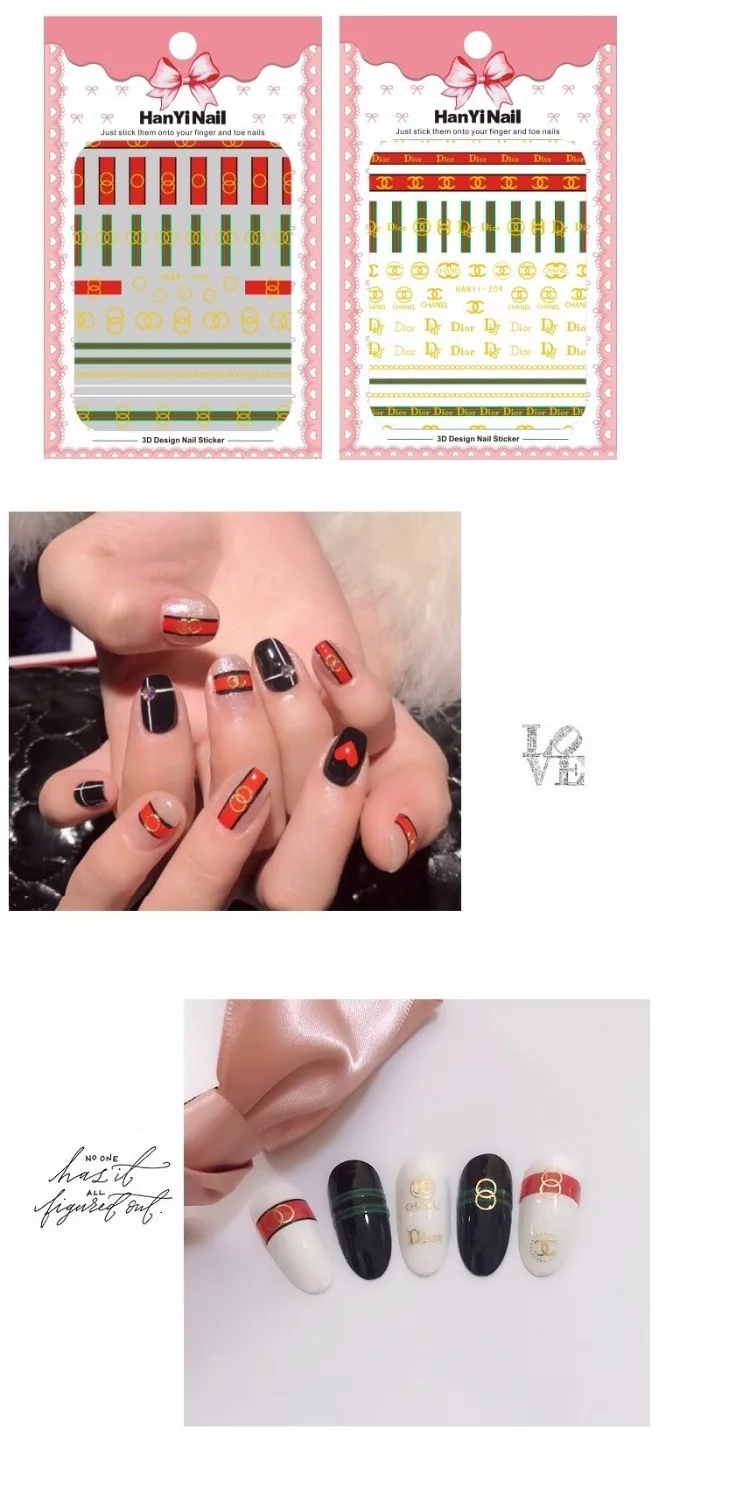3 листа, 3D наклейки для ногтей, ультратонкие наклейки для стикеры 3D на ногти Nail Art, HANYI208-209