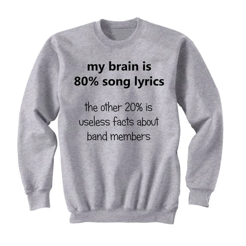 My Brain Is 80% Song Lyrics свитшоты для женщин 5SOS CrewNeck Толстовка Fangirl толстовка подарок для меломана для девочек-подростков Джемперы Топы