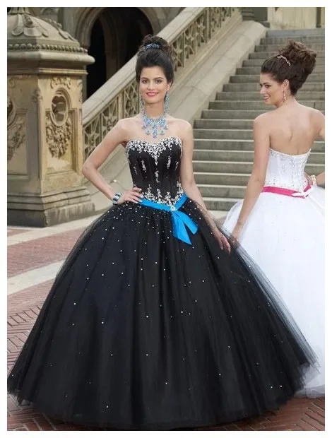 

Black Sweetheart Beaded Sleeveless Crystal Puffy Floor Length Quinceanera Dresses