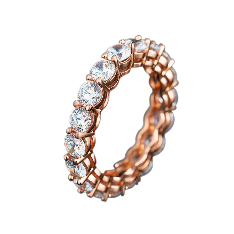 FUNIQUE Rose Gold Rhinestone Rings For Women Circle Shining Zircon Wedding Engagement Ring Copper Women's Gift Jewelry | Украшения и