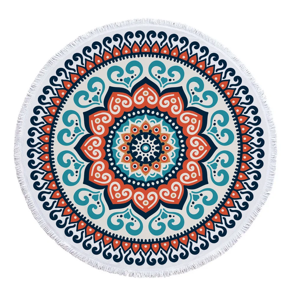 Floral Tassel Yoga Mat Round Blanket Beach Cooling Towel Round Beach Microfiber Towel SD90 (4)
