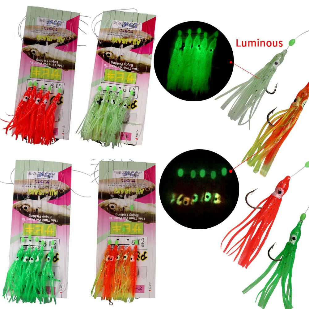 

20pcs (4 Packs) Fishing Sabiki Rigs Freshwater Saltwater Glow Squid Jig Bait Hooks With Swivel Snap Sabiki Fishing Lure