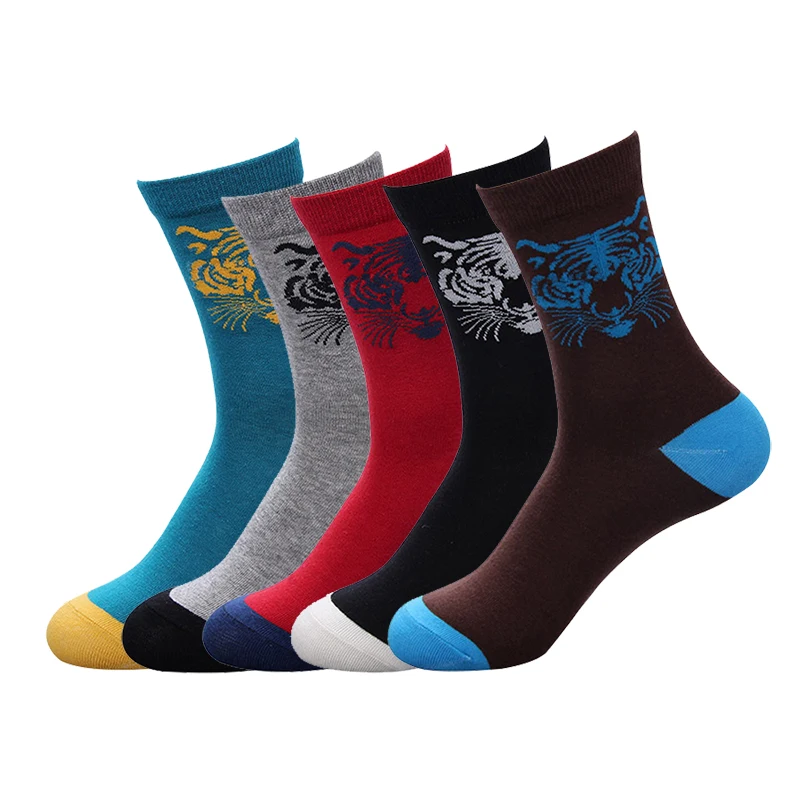 15 Pairs Tiger Printed Cotton Men Middle Socks Trendy Creative Mixed Color Socks Warm Socks Casual Anti-Bacterial Deodorant Breatheable