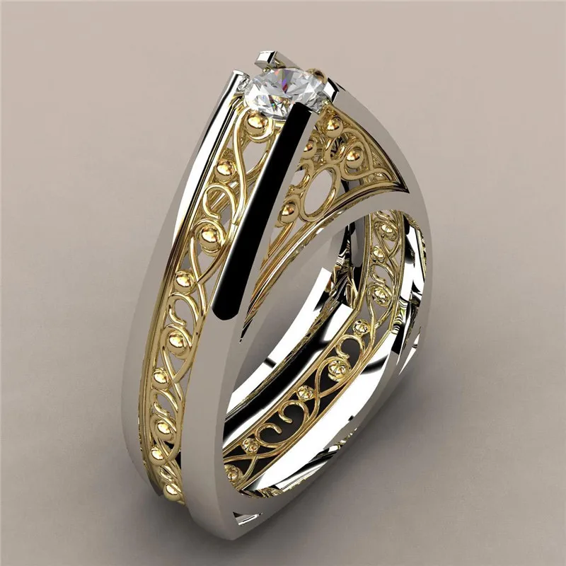 Высокое качество 1ct AAA кубического циркония полые золотистого и серебристого цвета цветок треугольник кольцо для женщин