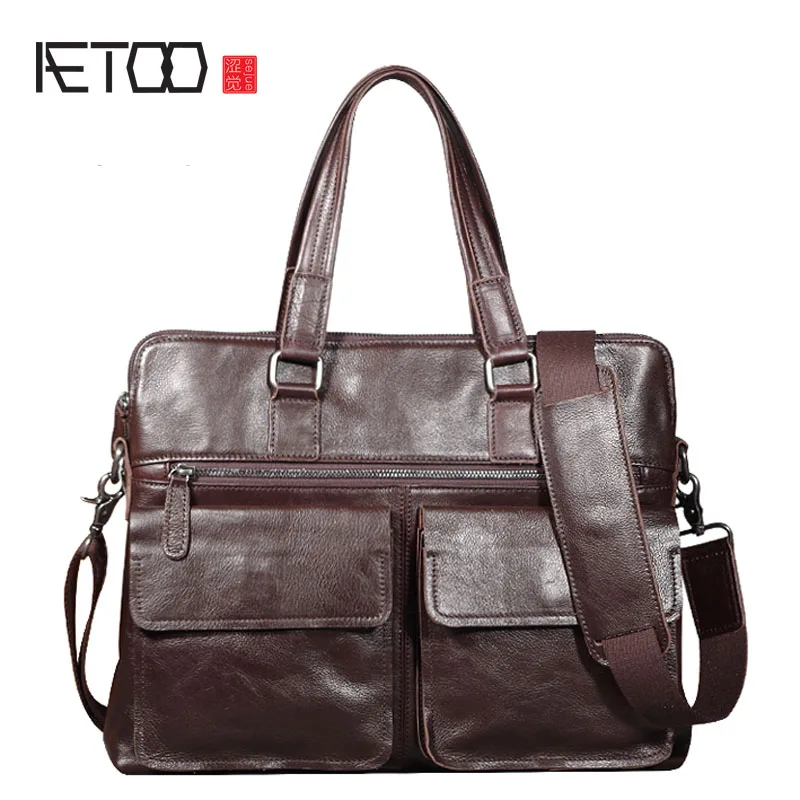 

AETOO New handmade original retro oil wax leather men's portable briefcase shoulder diagonal business casual computer bag