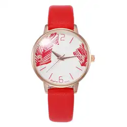 Творческий перо печати круглый циферблат для женщин наручные часы Аналоговые Кварцевые Шарм Jewelry Дамы подарки Relogio Feminino
