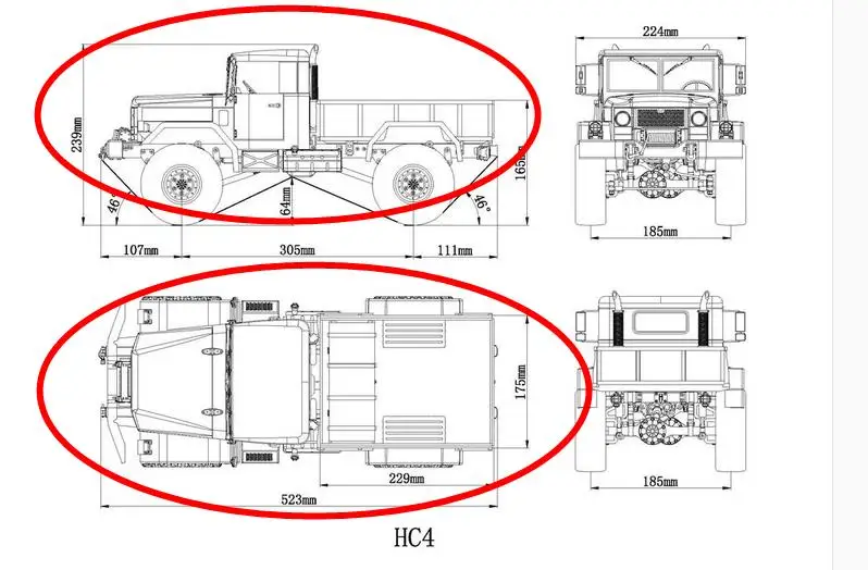 1/10 Масштаб RC Гусеничный Mlilitary США Грузовик HC через тело головы W/внутренние части и перевозки подходят осевой SCX10 RC8WD D90 Tamiya cc01 HG