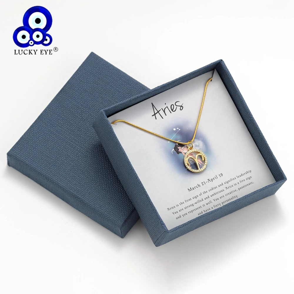

Lucky Eye 12 Constellation Pendant Choker Necklace Copper Micro Zircon Necklace Wish Card With Box For Women Men Gifts CN218