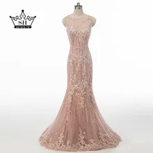 Sexy Sheer Lentejuelas Encaje Sirena Robe De Soirée vestidos de Noche de Dubai vestidos 2017 Ilusión Volver a Largo Vestido de Fiesta Vestido De Fiesta Festa