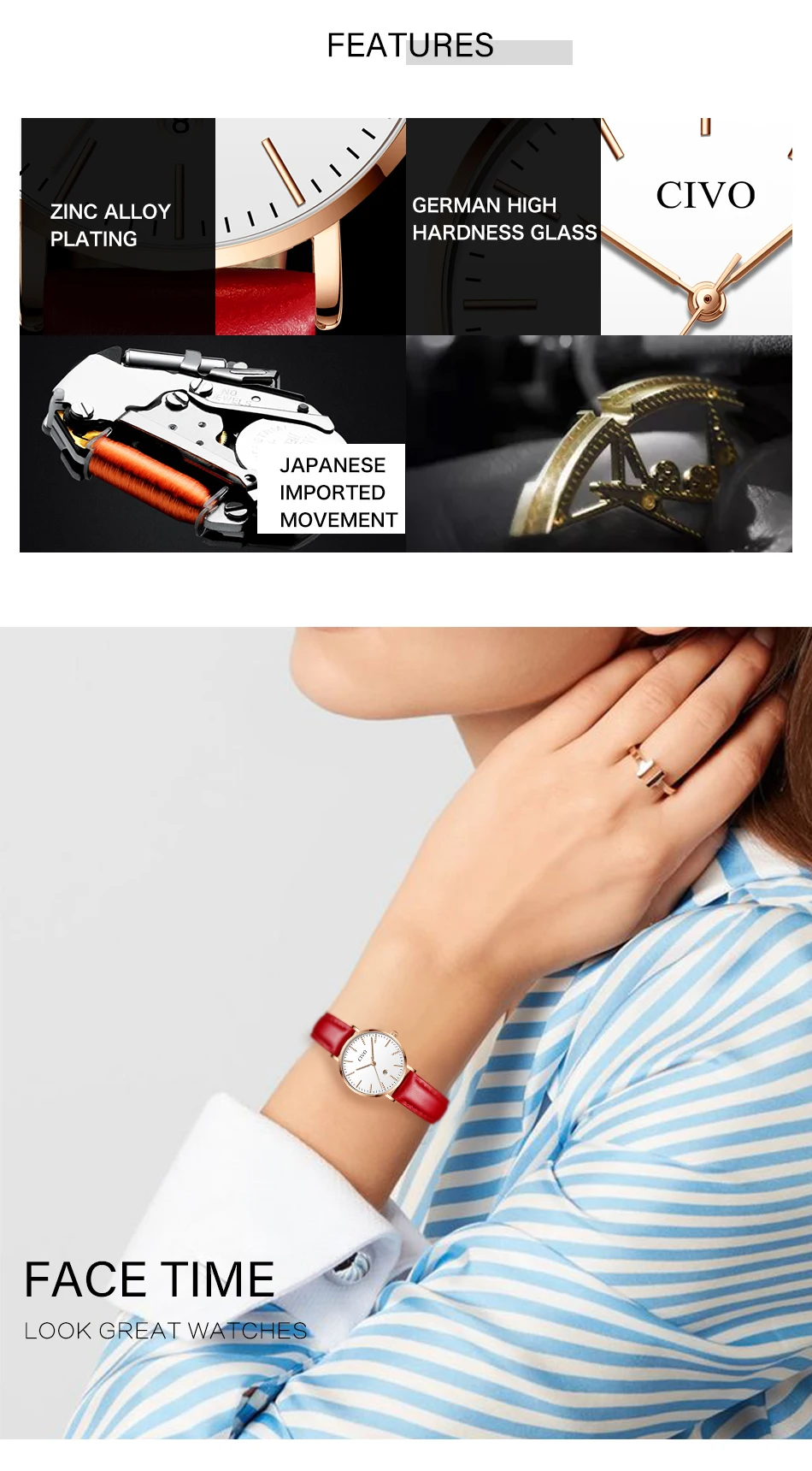 CIVO модные ультра тонкие женские часы лучший бренд класса люкс водостойкие Дата дамы часы красный кожаный ремешок Часы Relogio Feminino