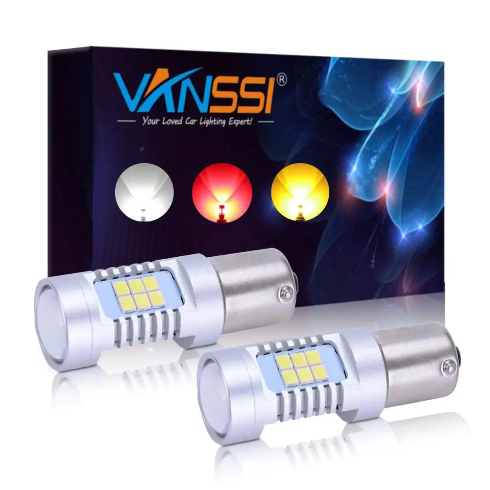 

VANSSI 2pcs 1156 Ba15s P21W LED Bulbs,7506 1141 21smd Reverse Back up Parking Stop Tail Lights 2835 Chipsets with Projector