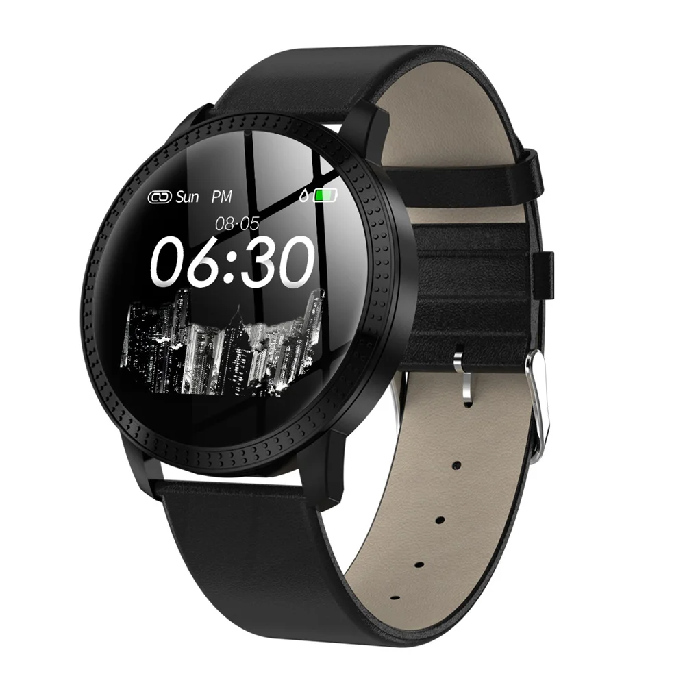 PK 4 Q8 B57 Смарт часы CF18 сердечного ритма кровяное давление фитнес трекер часы водонепроницаемые часы для Android IOS iphone6 7 - Цвет: Black leather