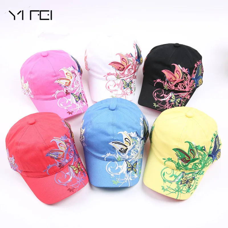 

Baseball Caps 2018 New High quality Butterflies and flowers embroidery Summer and fall caps fashion Girls baseball hat