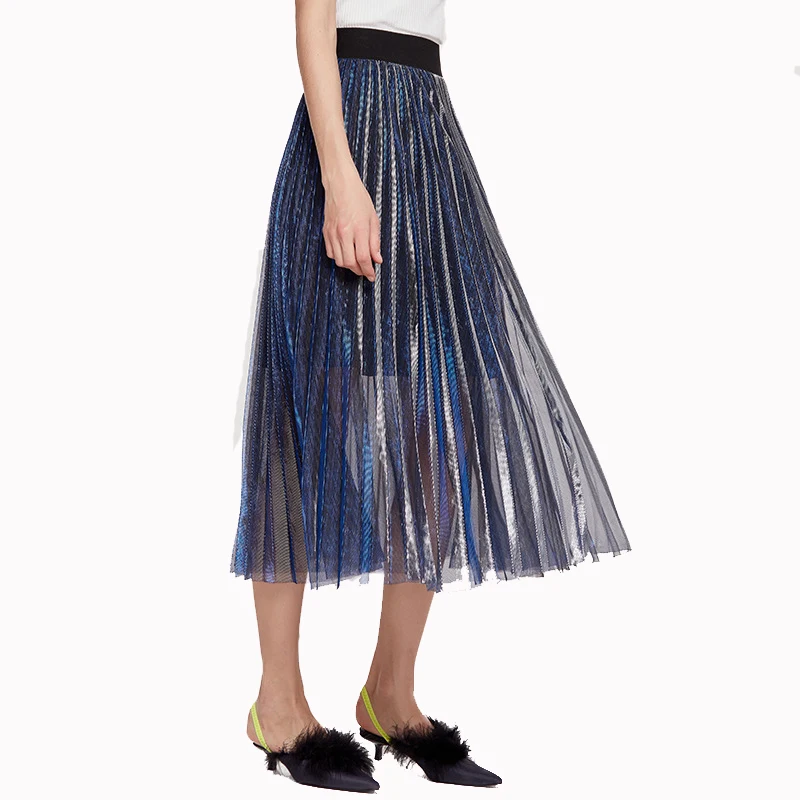 Осенняя однотонная тонкая длинная Плиссированная юбка, эластичная юбка миди в европейском и американском стиле, высокая талия, элегантные тянущиеся юбки для женщин