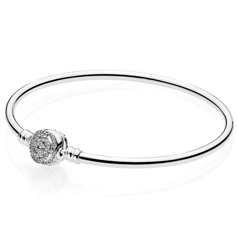 

925 Sterling Silver Bangle Bracelet for Women Limited Edition Beauty Belle's Enchanted Rose Clasp Beads fit Lady DIY Jewelery