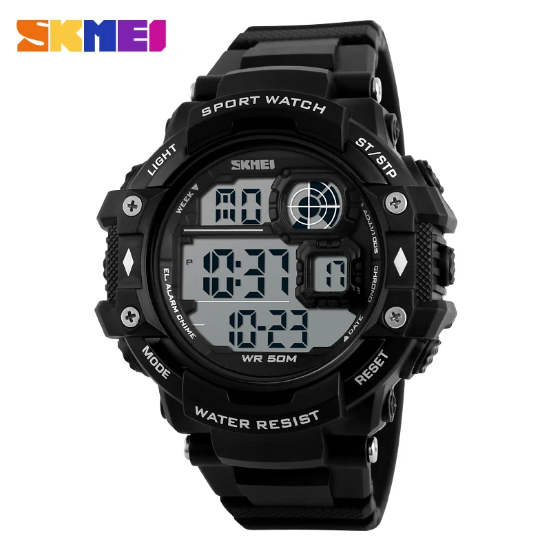 SKMEI большой человек цифровые наручные часы мужские светодиодный военные ударные часы 50 м водонепроницаемые уличные модные спортивные наручные часы - Цвет: black