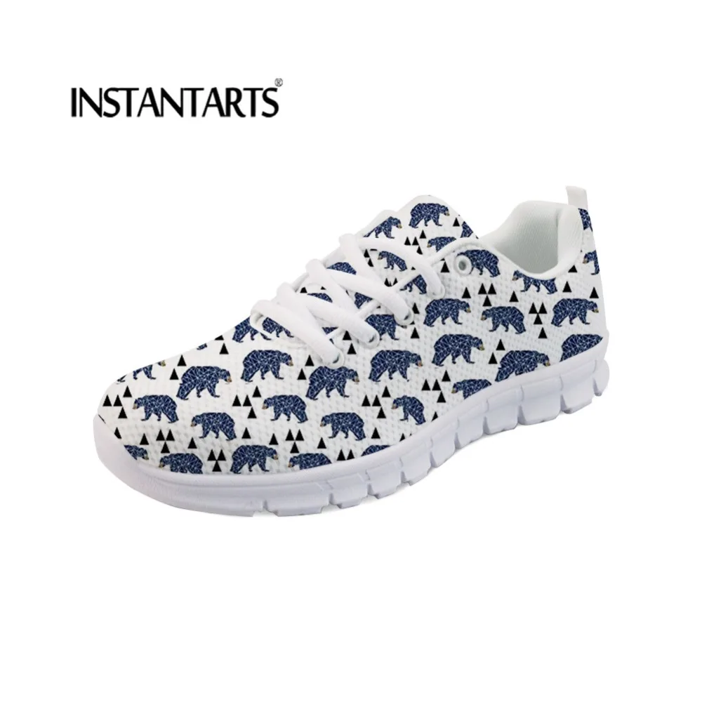 

INSTANTARTS Fashion Women Flats Cute Cartoon Bear Pattern Sneakers Woman Breathable Comfortable Mesh Flat Shoes Lace Up Sneakers