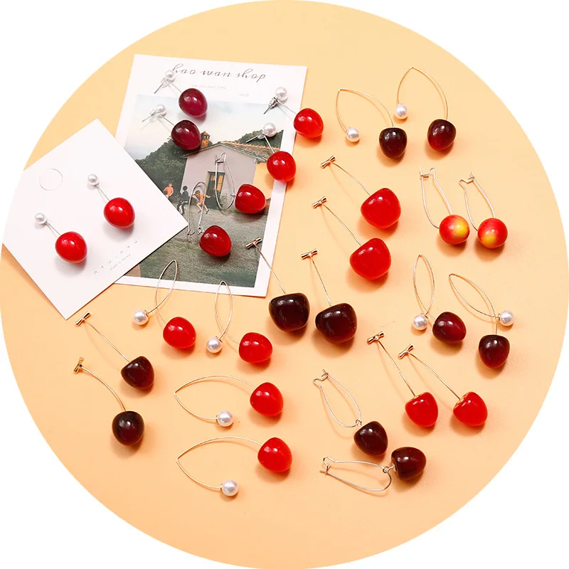 

New Fashion Gradient Cherry Earrings Collection Girl Fun Simulation Cherry Earrings Fruit Earrings Pearl Drop Earrings Wholesale
