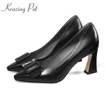 

Krazing Pot cow leather nightclub sexy square buckle decoration high heel slip on luxury women big size 43 42 dowager pumps L20