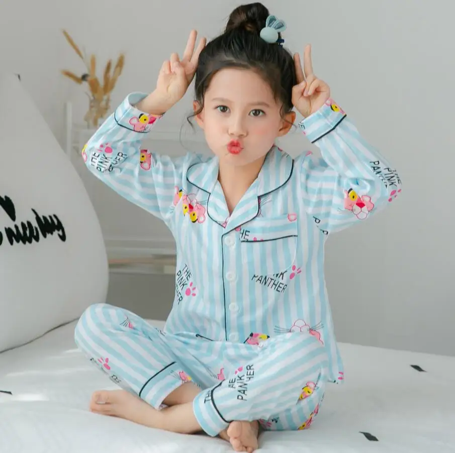 

2019 Spring Autumn Childrens Pajamas Long Sleeve Cotton Sleepwear Kids Catamite Girl Clothes Suit Lovely Pyjamas Boy Home Clothe