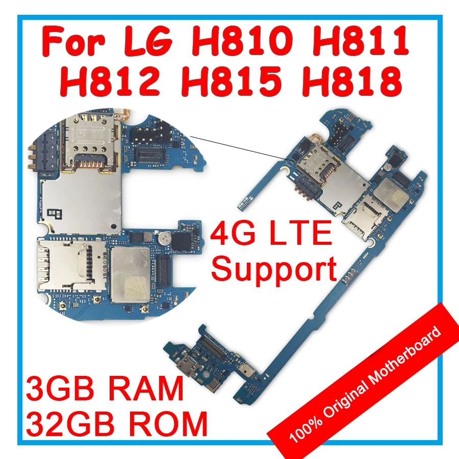 

For LG G4 H810 H811 H812 H815 H818 Original Motherboard 32GB ROM 3GB RAM Android OS 100% Unlock Mainboard Logic Board With Chips