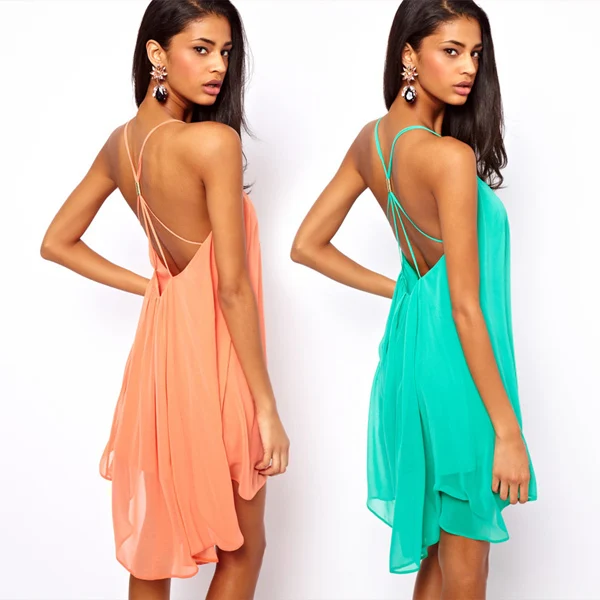Summer Dress 2015 Sexy Backless Sling Strap Chiffo...