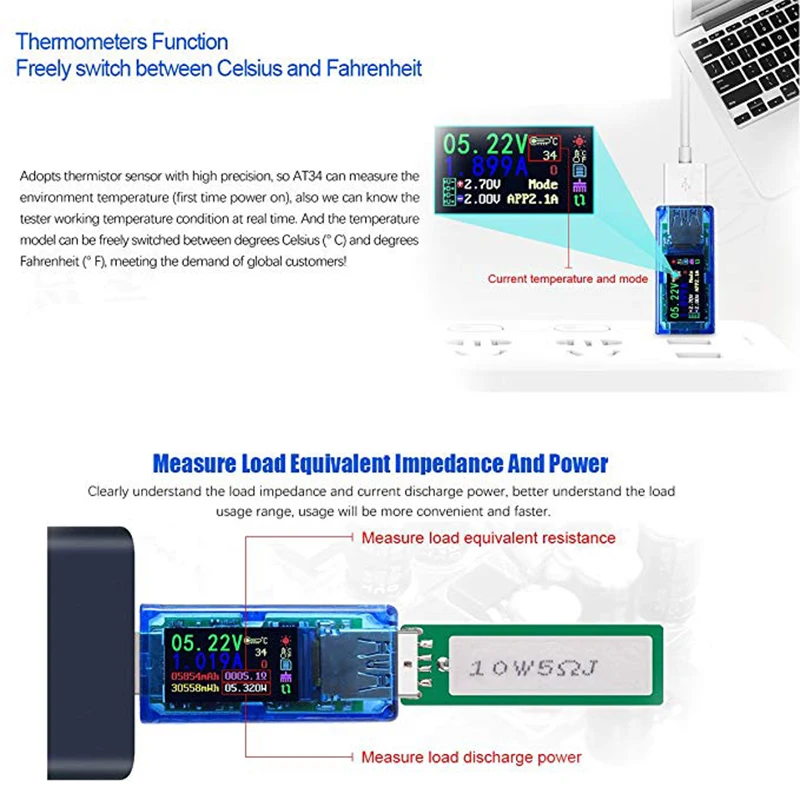 USB 3.0 Tester USB Charger Power Meter 3.7-30V 0-4A Voltage Tester Multimeter Current Meter Color Display Voltmeter Ammeter Test