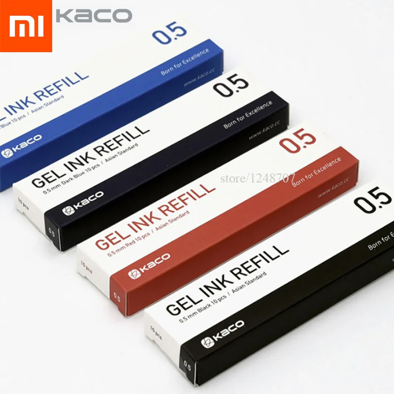 10 шт., Xiaomi Kaco, синие/черные/красные чернила для Xiaomi, ручка KACO, 0,5 мм, ручка для подписи, гладкое письмо, долговечная ручка для подписи