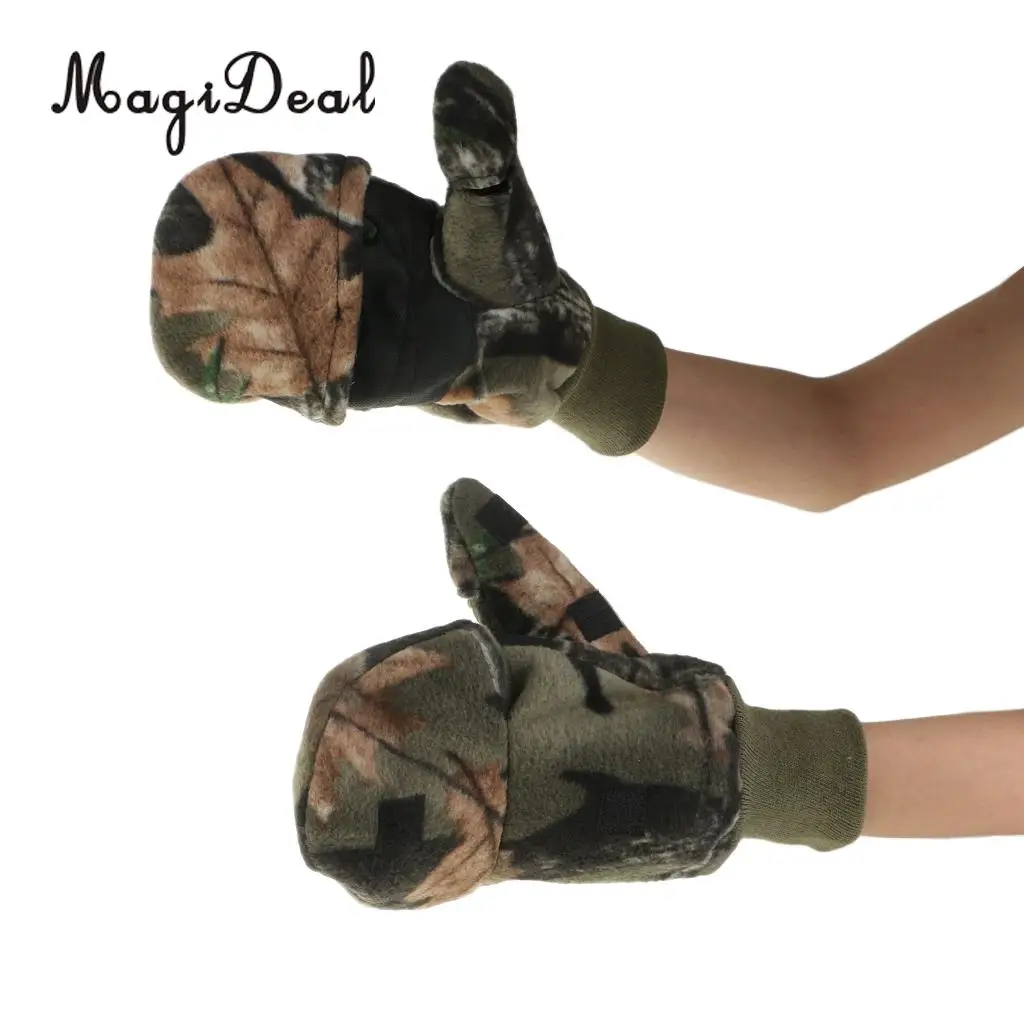 1 Pair Winter Fishing Gloves Anti Slip Warm Camo Cycling Hunting Gloves