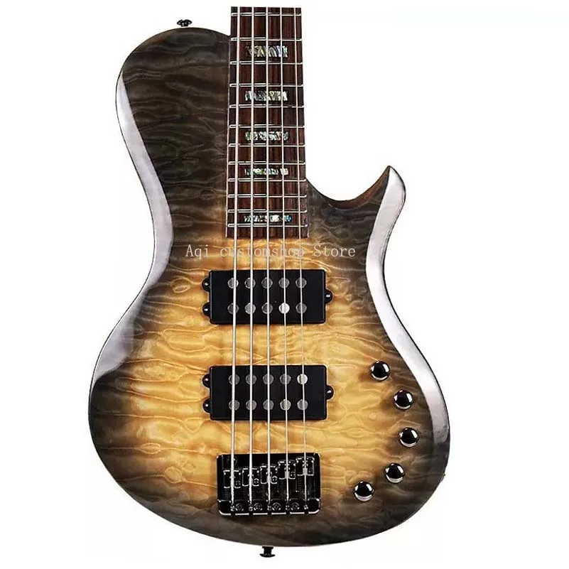 

Free shipping/24 F/5 strings Electric bass/Yellow sponge quilt top/Mahogany body/Maple neck/bass guitars/Customizable logo