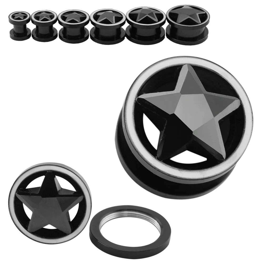 Black Plated Stainless Steel Ear Tunnels Flesh Plugs Earrings With